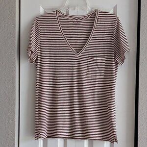 Madewell Whisper Cotton V-Neck Pocket Tee in Simone Stripe Women's Size M